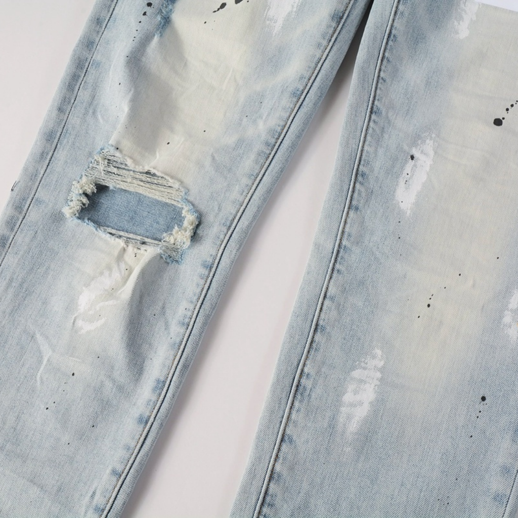 Purple Paint Light Blue Jeans