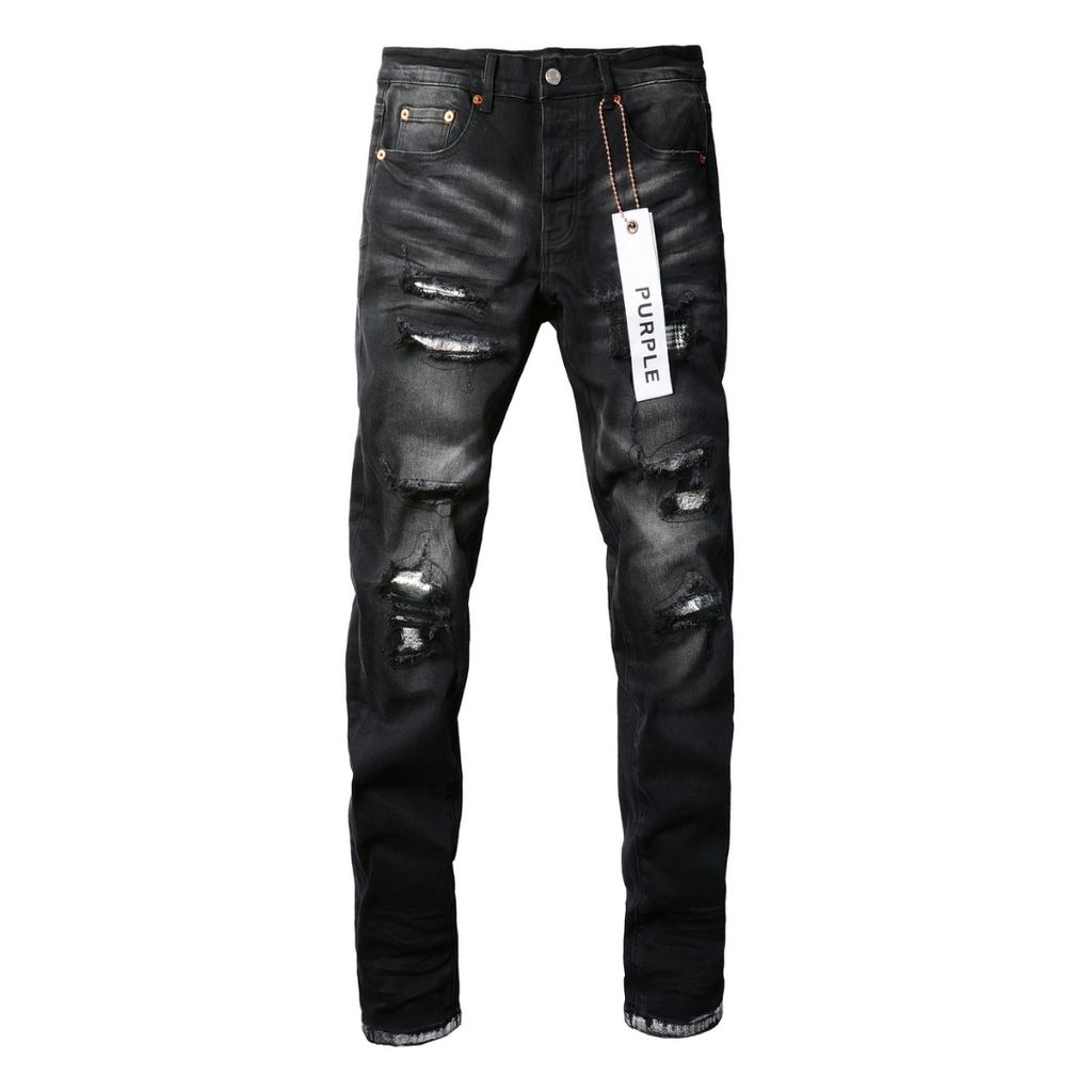 Purple Monogram Patch Ripped Jeans