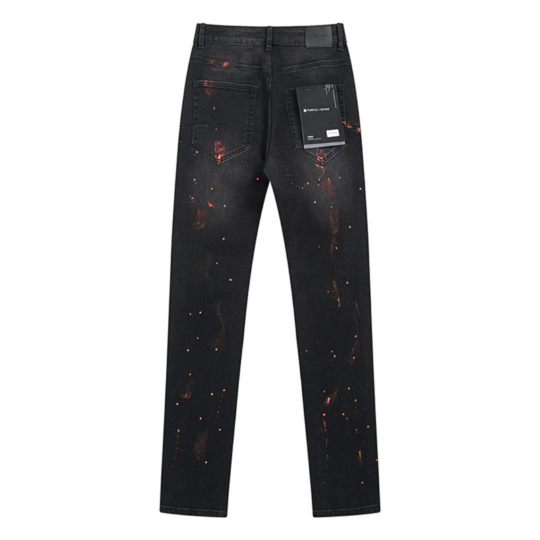 Purple Distressed Paint Jeans